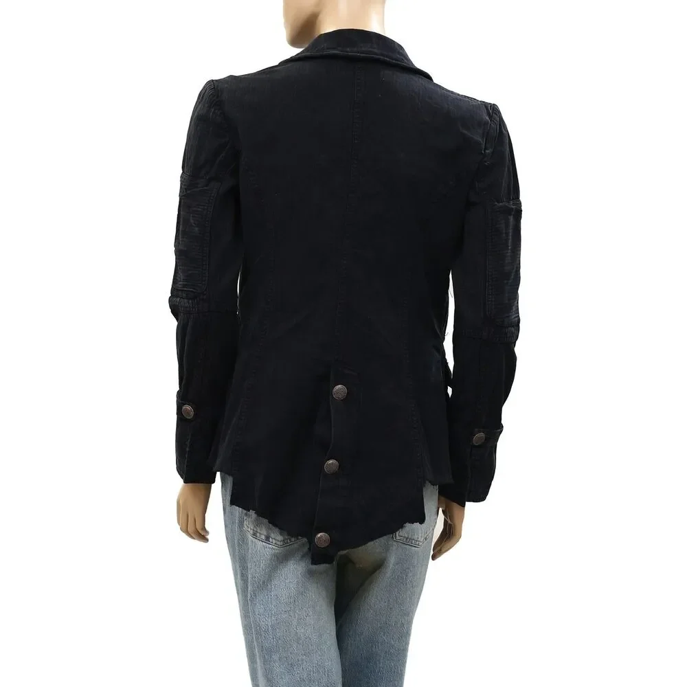 Free People Harlow Jacket Blazer Coat Top Long Sleeves Black Cotton XS 288218